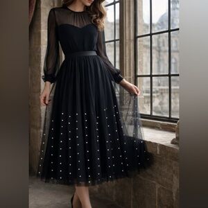 Ultra Pink Black Tulle and Pearl Skirt size L